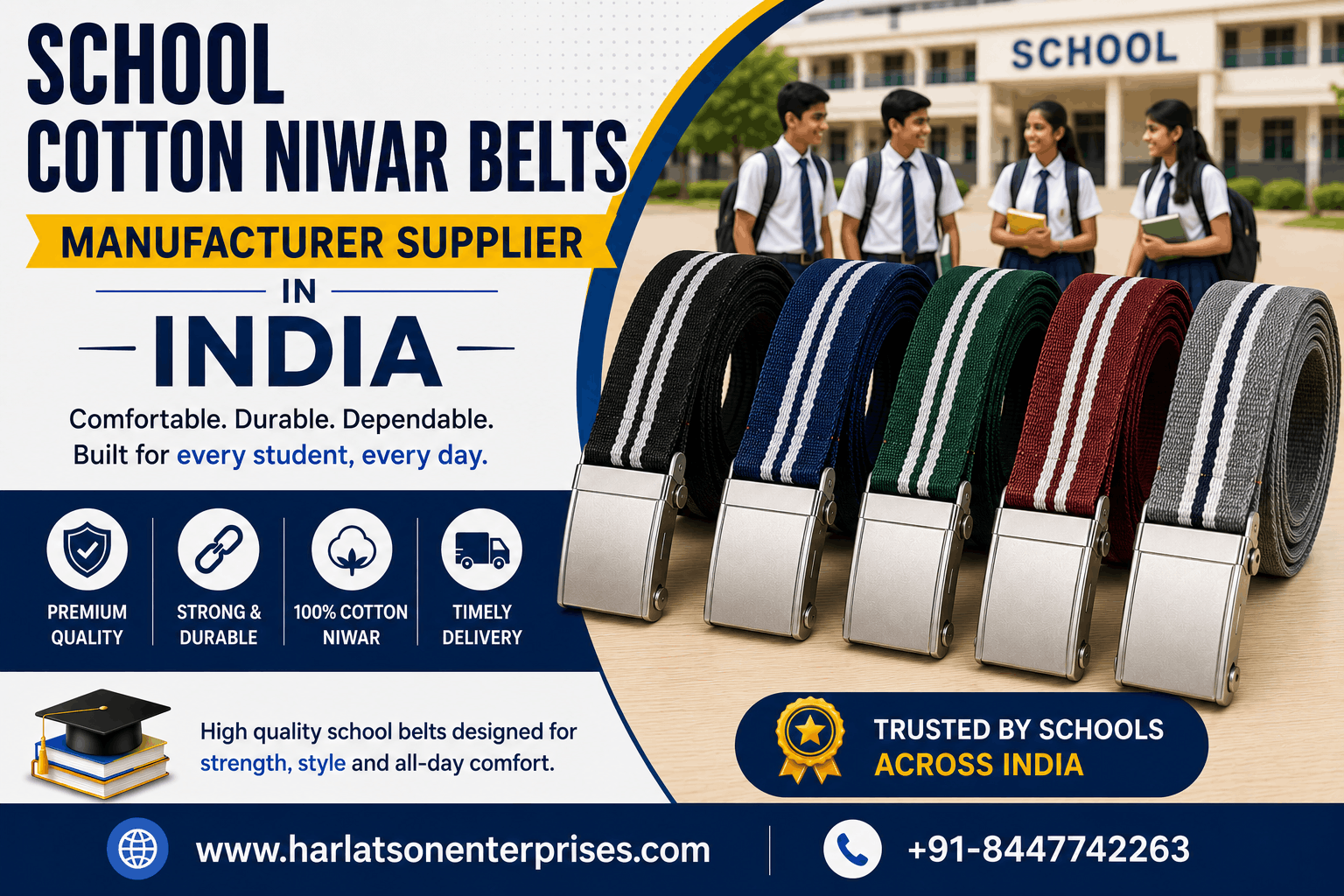 School Cotton Niwar Belts Manufacturer Supplier in India