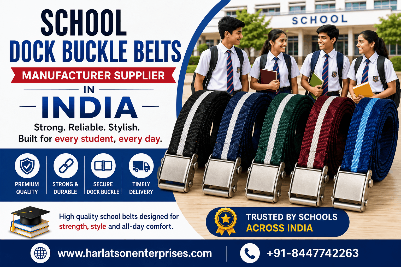 School Dock Buckle Belts Manufacturer Supplier in India