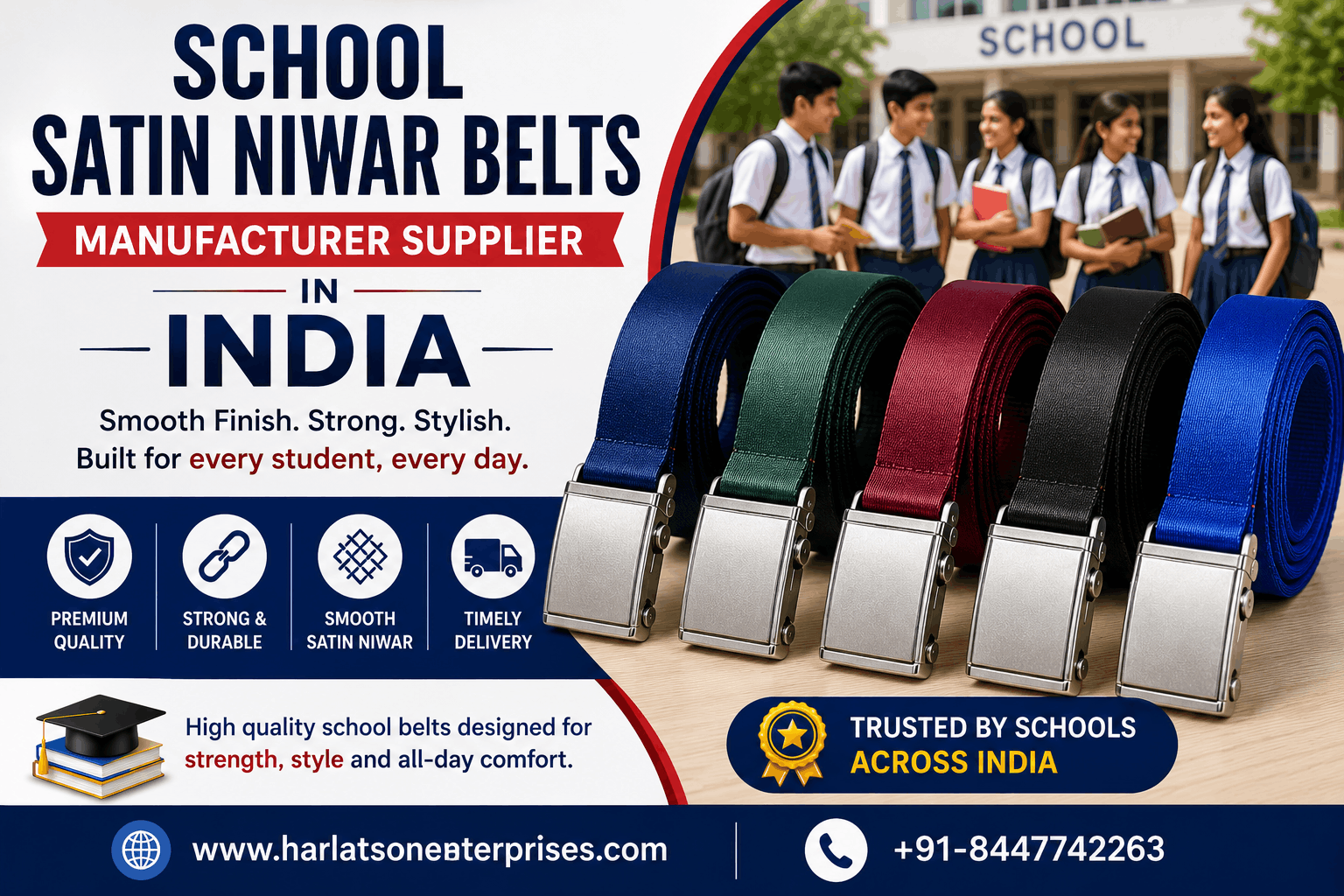 School Satin Niwar Belts Manufacturer Supplier in India