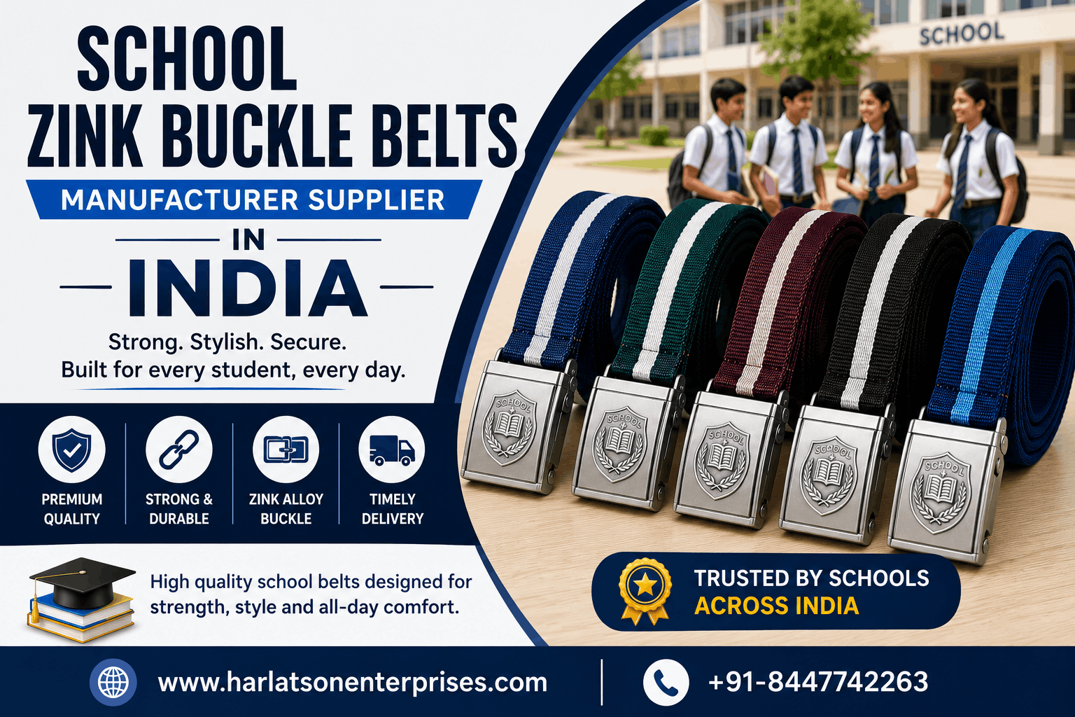 School Zink Buckle Belts Manufacturer Supplier in India